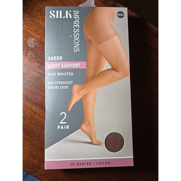 Silk Impressions Sheer Light Support Pantyhose 2 Pack Size XXXL Cocoa - Picture 1 of 2
